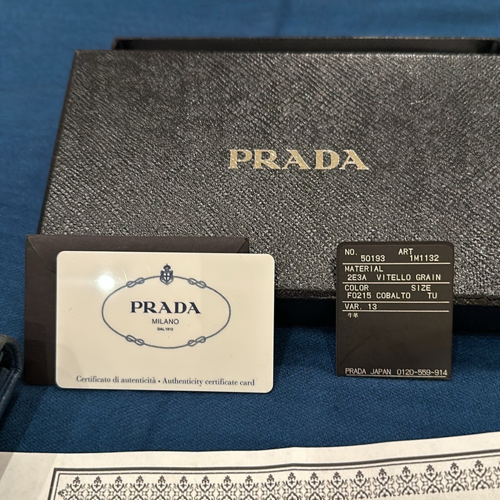 BEAUTIFUL COBALT BLUE PRADA VITELLO DOUBLE LONG WALLET W COA BOX AND CARDS INCL. - Picture 12 of 13